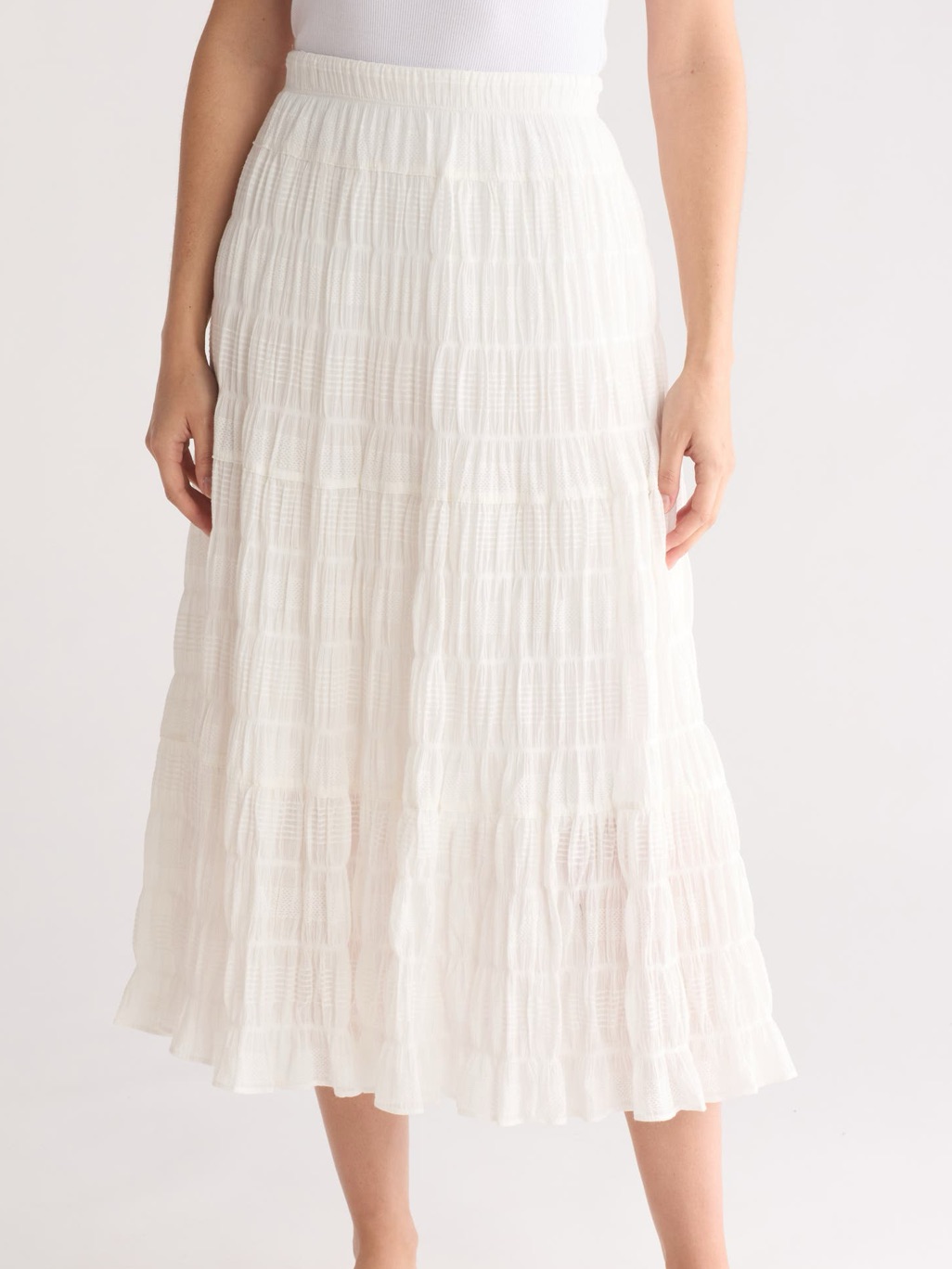 Max Studio London White Textured Cotton Midi Skirt Xl